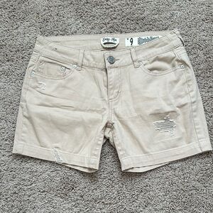 Indigo Rein Tan Distressed Jean Shorts Mid-Length Size 9